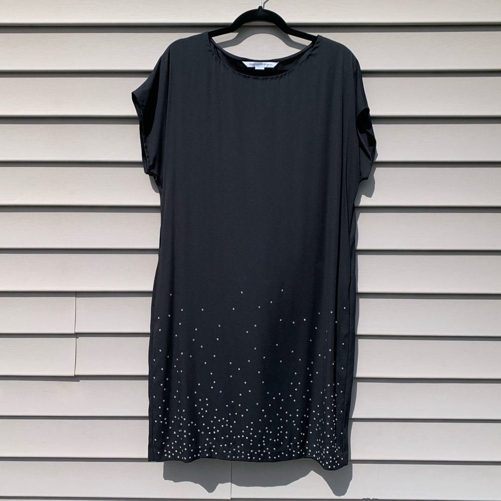 DVF Diane Von Furstenberg black silk beaded dolman sleeve mini dress